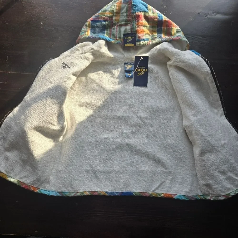 Oshkosh Toddler Kids Unisex Patchwork Full Zip Hooded Jacket 18m NWT